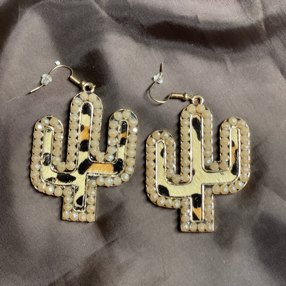 Leopard print cactus earrings